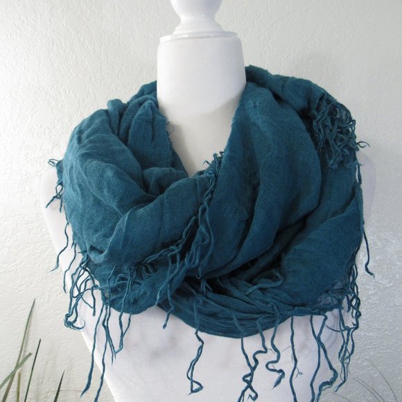 Ashma International Fashion Accessories - Teal Lightweight Fringe Scarf